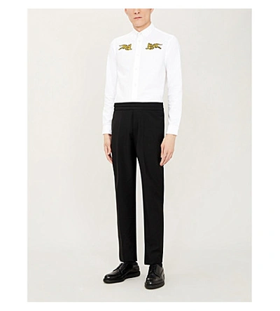 Shop Kenzo Tiger-embroidered Cotton Oxford Shirt In White