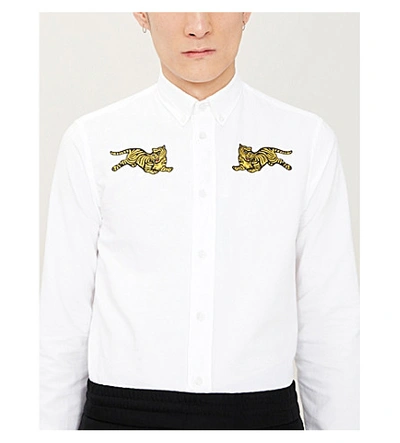 Shop Kenzo Tiger-embroidered Cotton Oxford Shirt In White