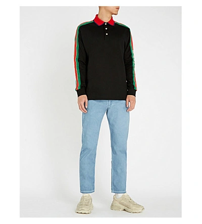 Shop Gucci Logo-print Cotton-piqué Polo Shirt In Black