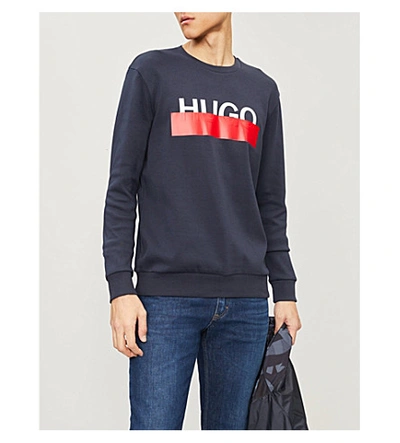 Shop Hugo Logo-print Cotton-jersey Sweatshirt In Dark Blue