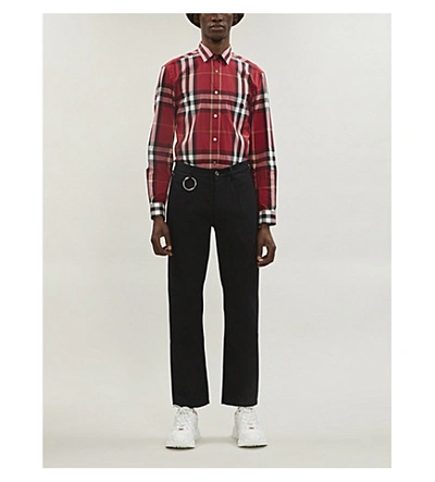 Shop Burberry Nelson Checked Cotton And Nylon-blend Shirt In Red