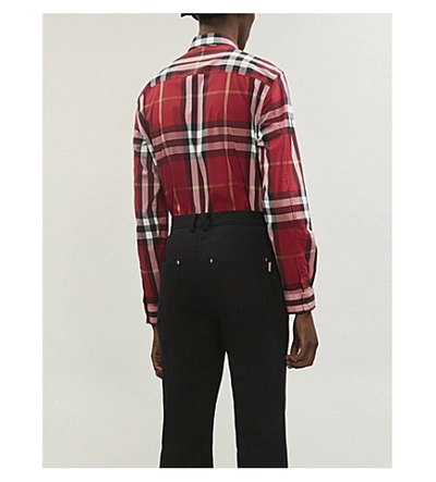 Shop Burberry Nelson Checked Cotton And Nylon-blend Shirt In Red
