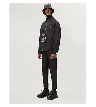 Shop Prada Contrast-panel Nylon And Cotton-blend Jogging Bottoms In Black