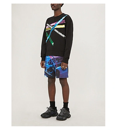 Shop Dsquared2 Branded-print Cotton-jersey Sweatshirt In Black