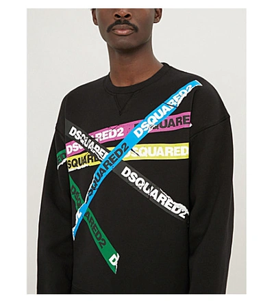 Shop Dsquared2 Branded-print Cotton-jersey Sweatshirt In Black