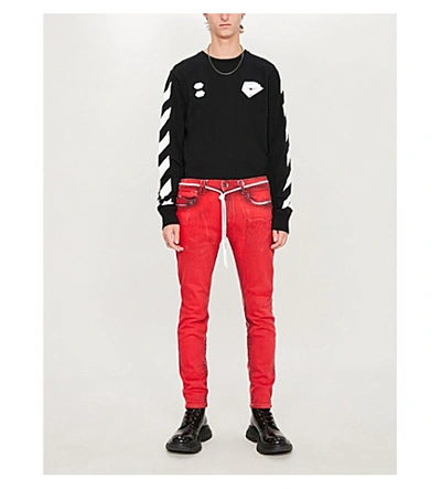 Shop Off-white Painted Logo-print Skinny Jeans In Red Fuchsia
