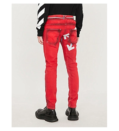 Shop Off-white Painted Logo-print Skinny Jeans In Red Fuchsia