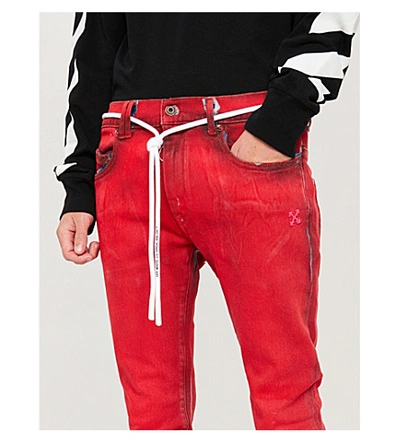 Shop Off-white Painted Logo-print Skinny Jeans In Red Fuchsia