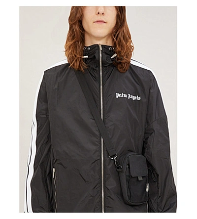 Shop Palm Angels Logo-print Shell Hooded Jacket In Black White