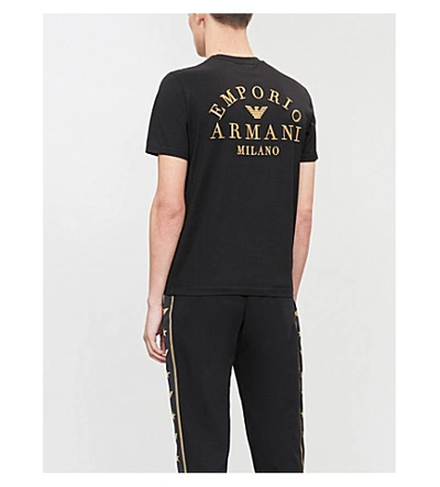 Shop Emporio Armani Logo-print Cotton-jersey T-shirt In Black
