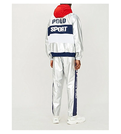Shop Polo Ralph Lauren Polo Sport Metallic Shell Jacket In Silver/ Nwprt Nvy/wht