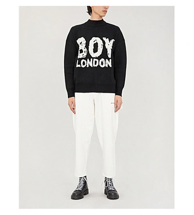 Shop Boy London Scribble Logo-intarsia Knitted Jumper In Black