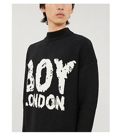 Shop Boy London Scribble Logo-intarsia Knitted Jumper In Black