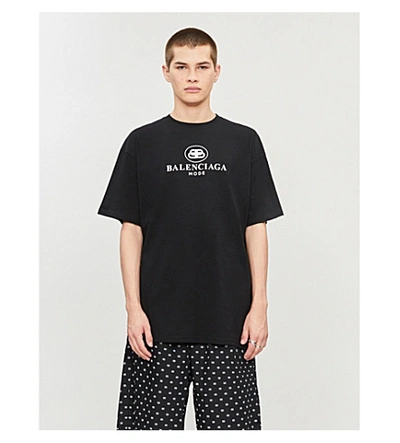 Shop Balenciaga Logo-print Cotton-jersey T-shirt In Black