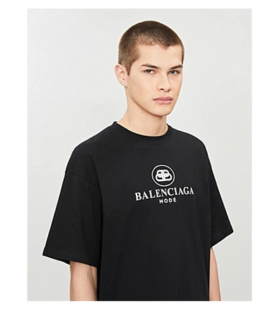 Shop Balenciaga Logo-print Cotton-jersey T-shirt In Black