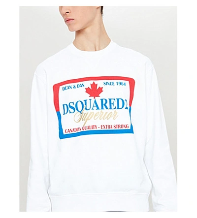 Shop Dsquared2 Graphic-print Cotton-jersey Sweatshirt In White