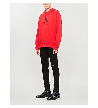 Shop Versace Logo-embroidered Cotton-jersey Hoody In Hot Red