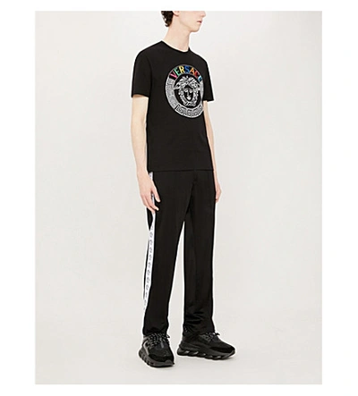 Shop Versace Graphic-print Crewneck Cotton-jersey T-shirt In Nero