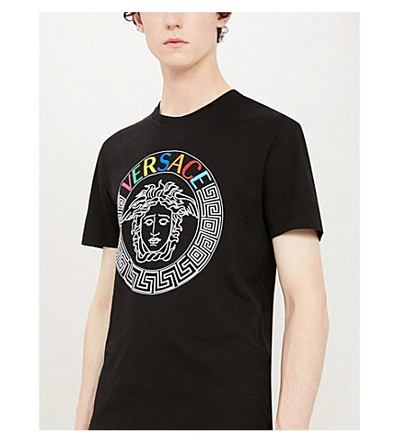 Shop Versace Graphic-print Crewneck Cotton-jersey T-shirt In Nero