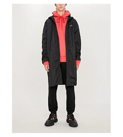 Shop Off-white Logo-print Shell Hooded Coat In Black Silver