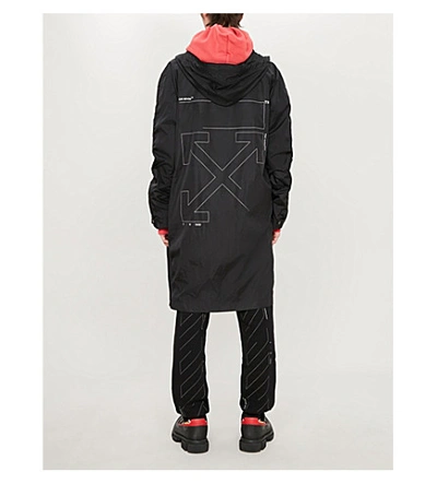 Shop Off-white Logo-print Shell Hooded Coat In Black Silver