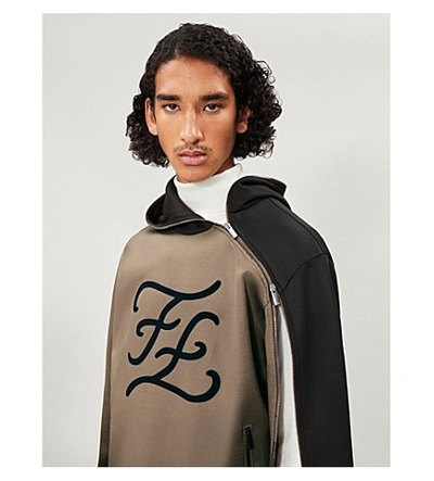 Shop Fendi Logo-print Woven Hoody In Beige Black