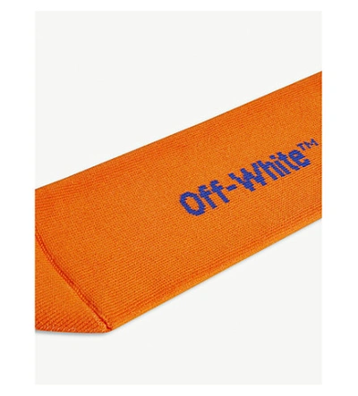 Shop Off-white Mens Orange Logo Intarsia Cotton Blend Socks