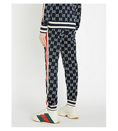 Shop Gucci Gg-intarsia Cotton-jersey Jogging Bottoms In Blue Beige