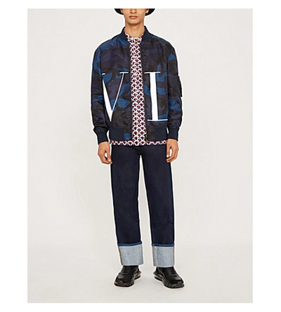 Shop Valentino Camouflage-print Shell Bomber Jacket In Navy White