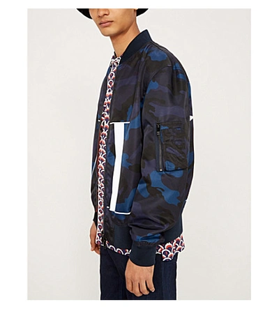 Shop Valentino Camouflage-print Shell Bomber Jacket In Navy White