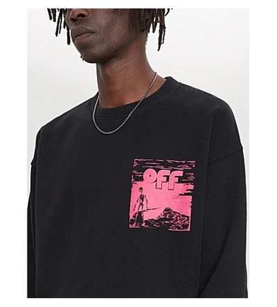Shop Off-white Graphic-print Cotton-jersey Sweatshirt In Black Fuchsia
