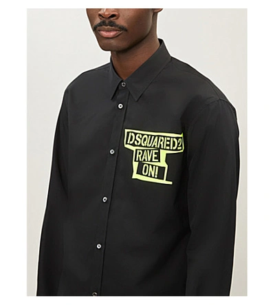 Shop Dsquared2 Rave On-print Regular-fit Cotton Shirt In Black