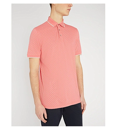 Shop Ted Baker Toff Micro Print Cotton-blend Piqué Polo Shirt In White