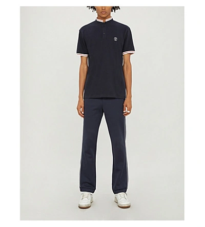 Shop The Kooples Striped-trim Marled Cotton Polo Shirt In Nav03