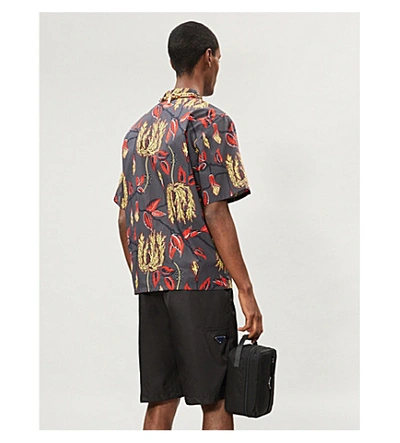 Shop Prada Lilium-print Relaxed-fit Cotton Shirt In Grey Red Yellow