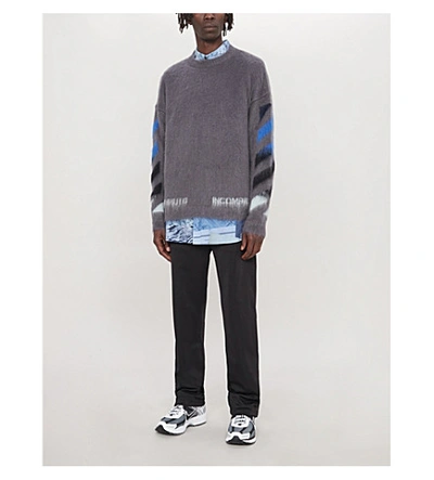 Shop Off-white Branded Crewneck Knitted Jumper In Melange Grey