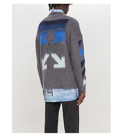 Shop Off-white Branded Crewneck Knitted Jumper In Melange Grey