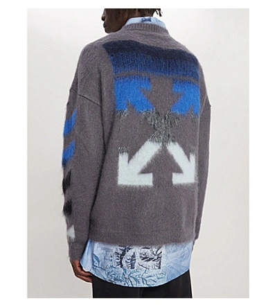 Shop Off-white Branded Crewneck Knitted Jumper In Melange Grey