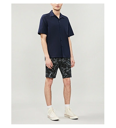 Shop Ted Baker Austral Floral-print Cotton-blend Twill Shorts In Navy
