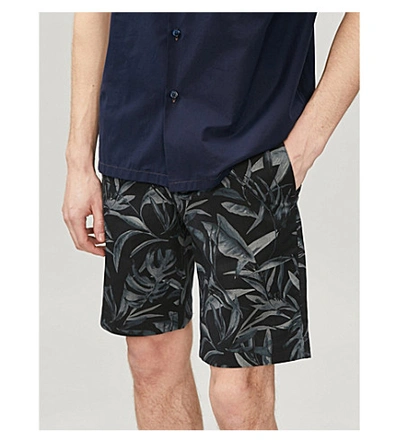 Shop Ted Baker Austral Floral-print Cotton-blend Twill Shorts In Navy