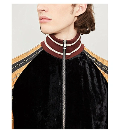 Shop Gucci Contrast-sleeve Velour Jacket In Black Multi