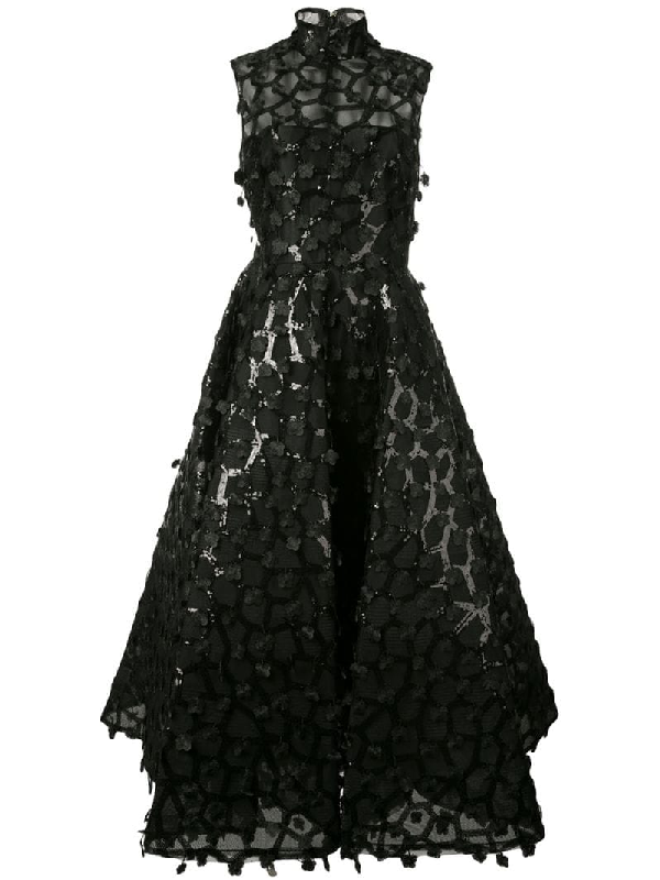 Christian Siriano Sequin Embellished Tea Length Dress In Black | ModeSens