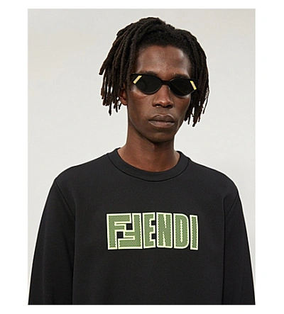 Shop Fendi Logo-print Jersey Sweatshirt In Black Yellow