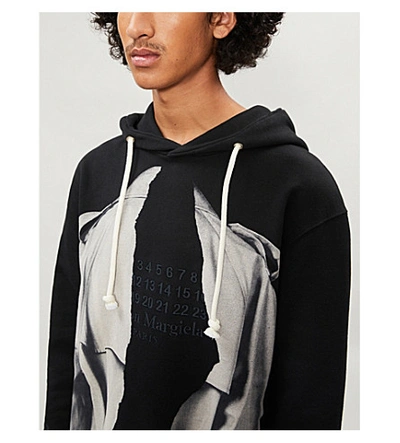 Shop Maison Margiela Ripped-logo Cotton-jersey Hoody In Black