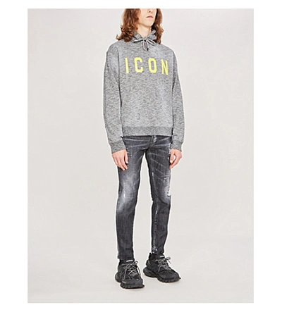 Shop Dsquared2 Icon Logo-print Cotton-jersey Hoody In Grey Yellow