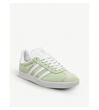 Shop Adidas Originals Gazelle Suede Trainers In Glow Green White