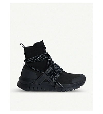 Shop Balmain Troop Lace Leather And Mesh Trainers In Black