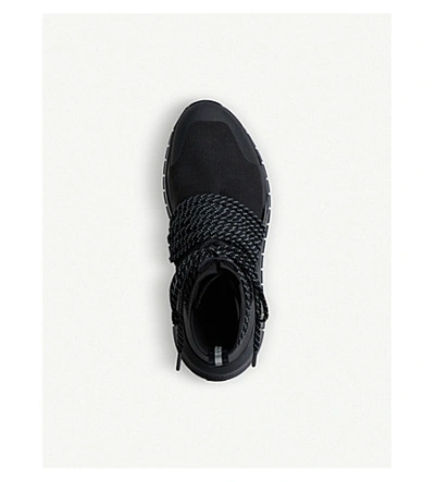 Shop Balmain Troop Lace Leather And Mesh Trainers In Black