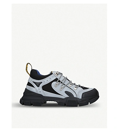 Shop Gucci Flashtrek Leather, Suede And Canvas Trainers In Grey/other