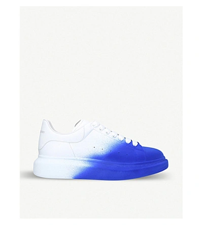 Shop Alexander Mcqueen Show Leather Trainers In White/navy